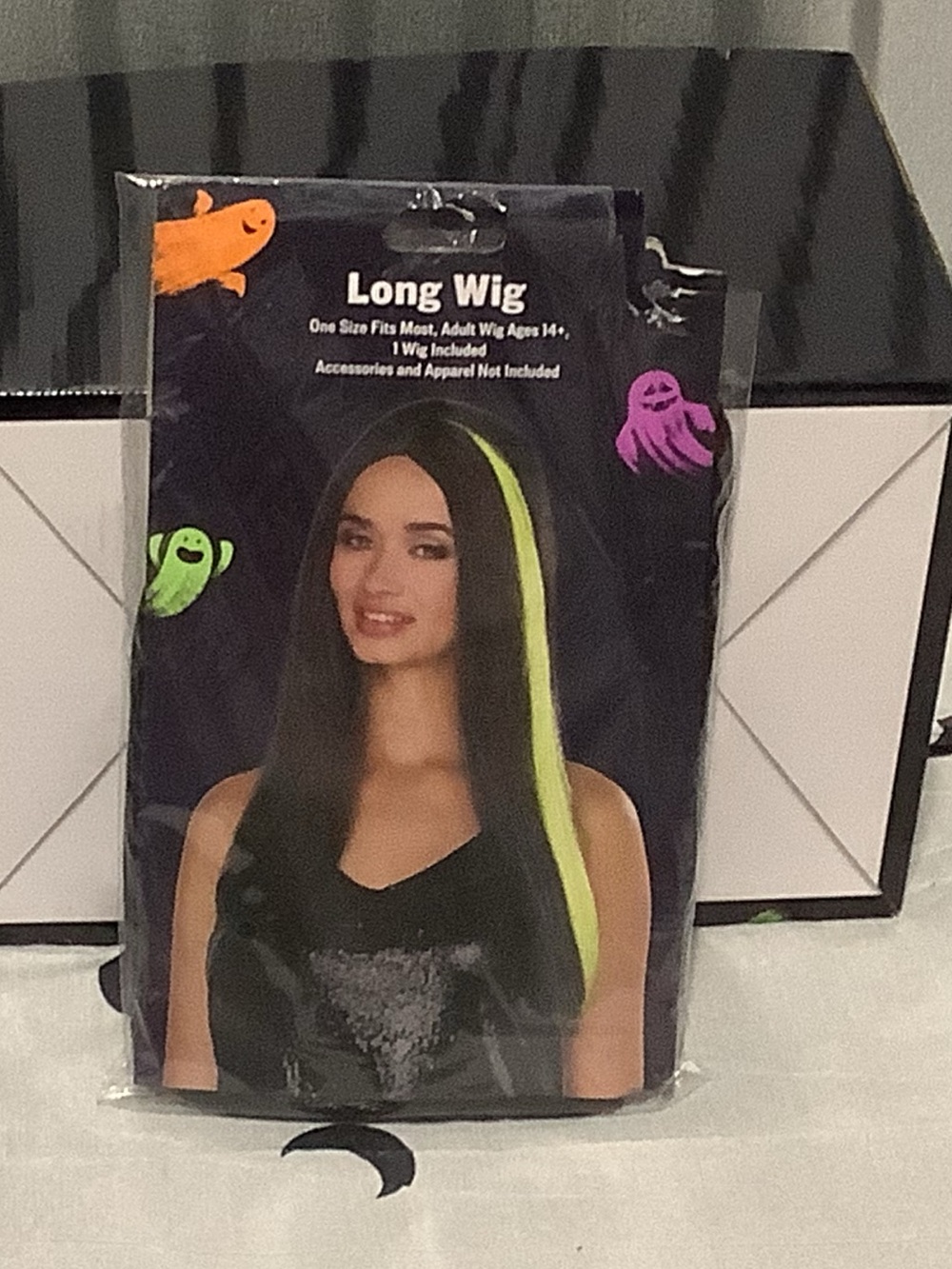 Long Wig - Black with Neon Green Streak ages 14+